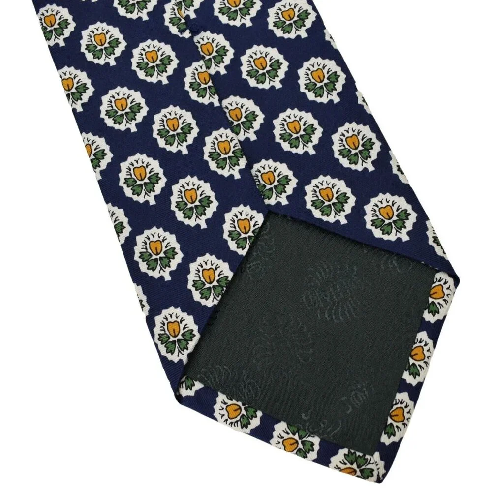 Souleiado Mens Tie Necktie 100% Silk Floral Hand Made in France Blue 58 in